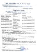 Kundmachung über die Verfügung der Gemeindewahlbehörde vor der Wahl - Anlässlich der Landtagswahl am 29. Jänner 2023